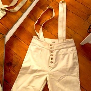 Ivory denim overalls
